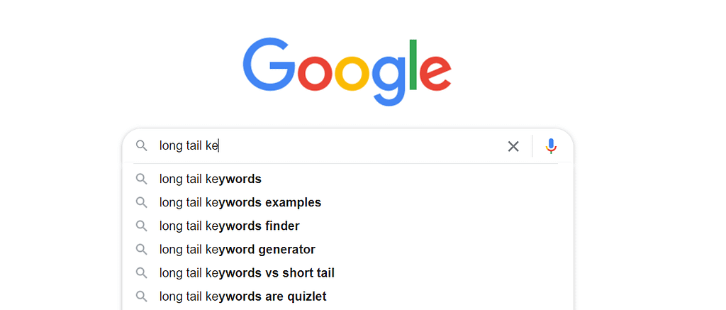 Google Suggestions of long tail keywords